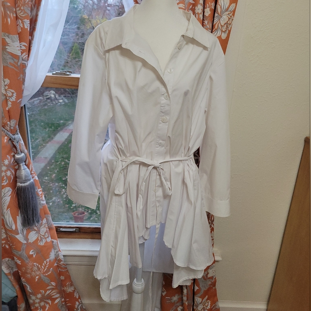 White Button-Up Tunic with Belt
